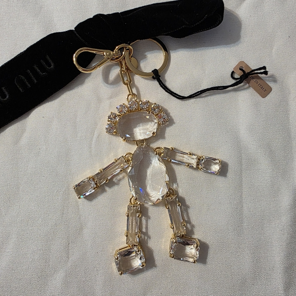 MIU MIU Trick Crystal Key Chain Ring Bag Charm Woman Shape NEW - Picture 3 of 9